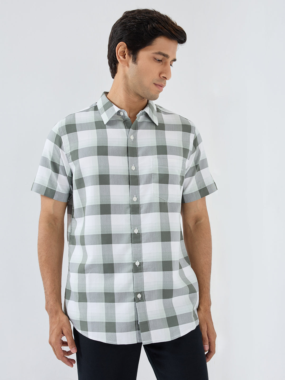 Men Shirt Check Green Regular Fit