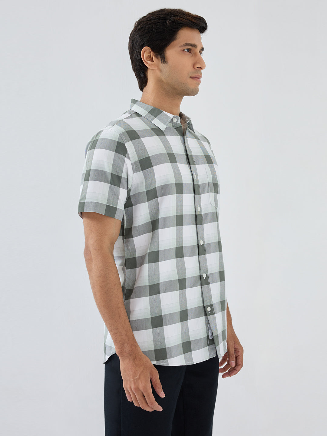 Men Shirt Check Green Regular Fit