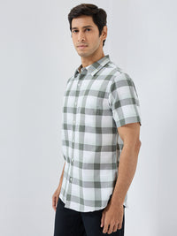 Men Shirt Check Green Regular Fit