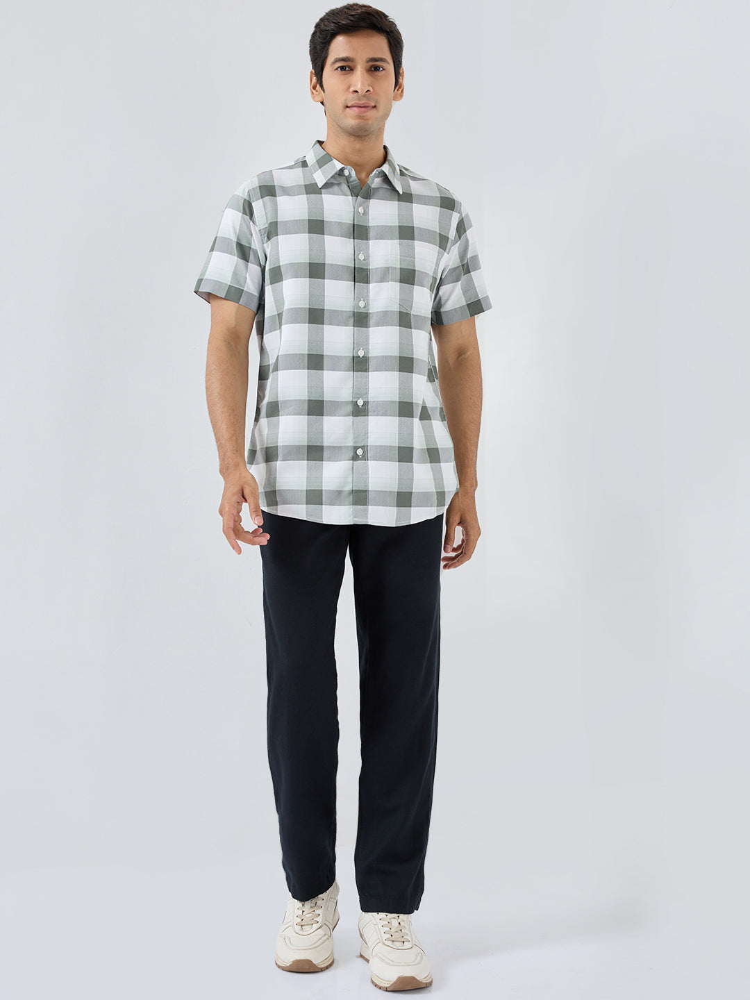 Men Shirt Check Green Regular Fit