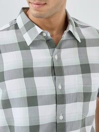 Men Shirt Check Green Regular Fit