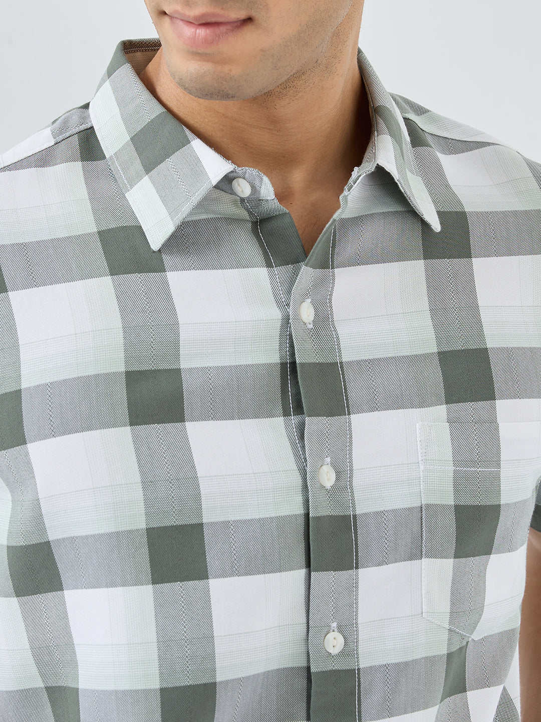Men Shirt Check Green Regular Fit