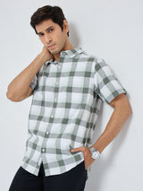 Men Shirt Check Green Regular Fit