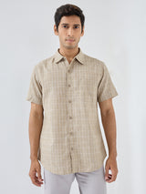 Men Shirt Check Beige Regular Fit