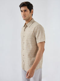 Men Shirt Check Beige Regular Fit