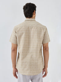 Men Shirt Check Beige Regular Fit