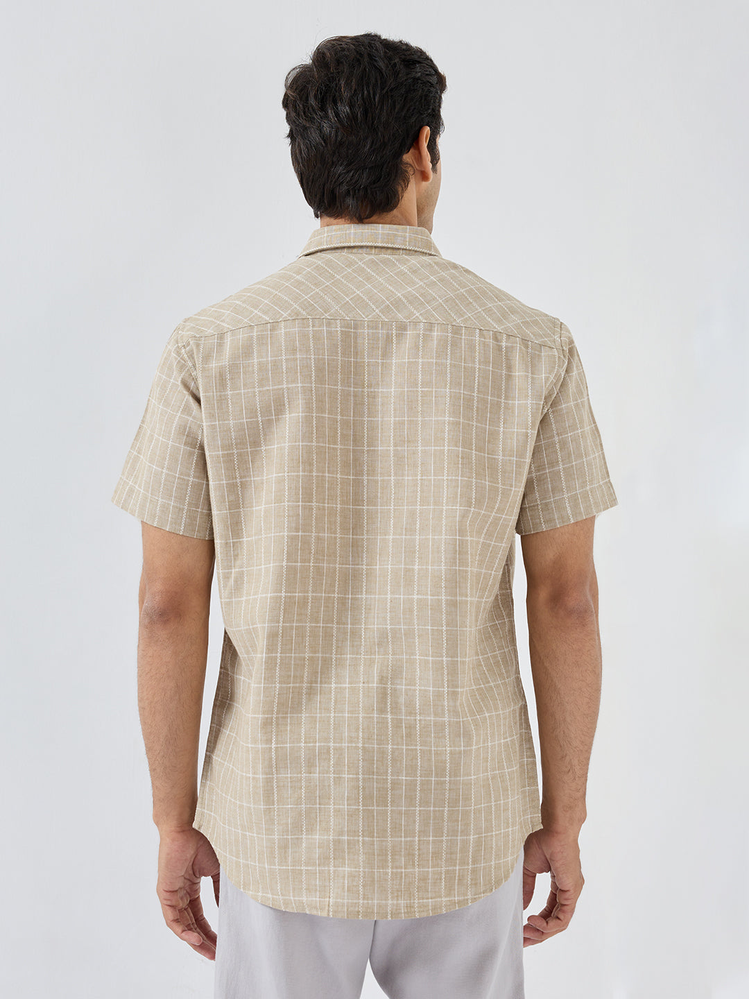 Men Shirt Check Beige Regular Fit