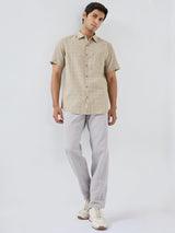 Men Shirt Check Beige Regular Fit