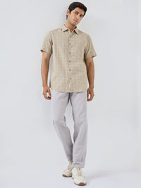 Men Shirt Check Beige Regular Fit