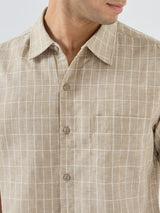 Men Shirt Check Beige Regular Fit