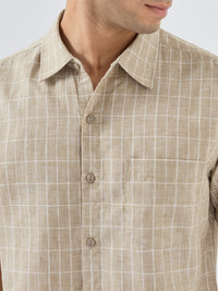 Men Shirt Check Beige Regular Fit