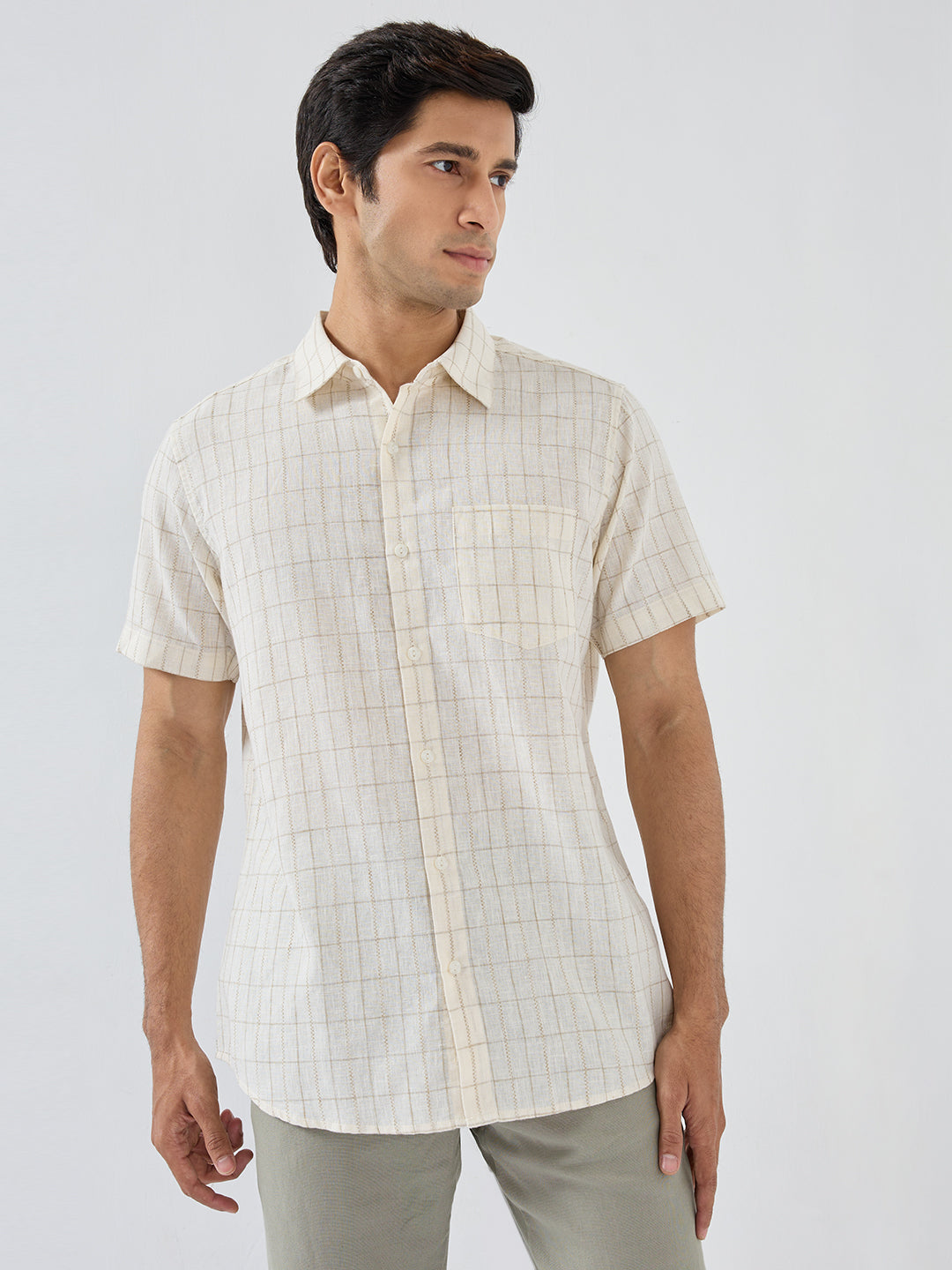 Men Shirt Check White Regular Fit