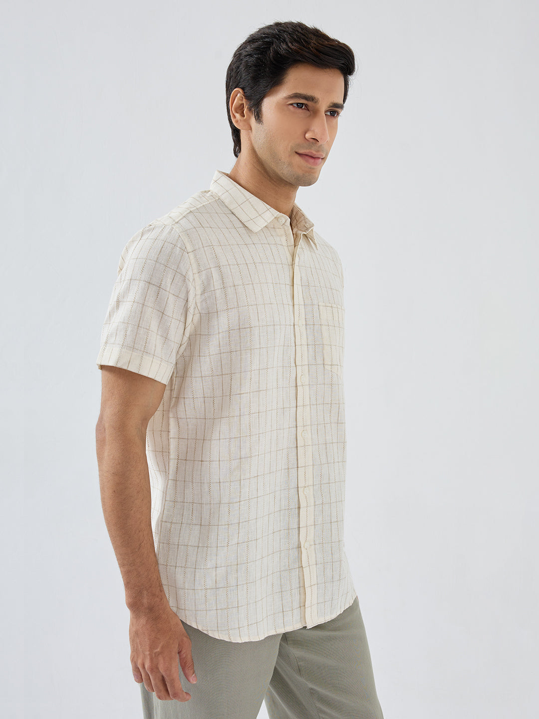 Men Shirt Check White Regular Fit