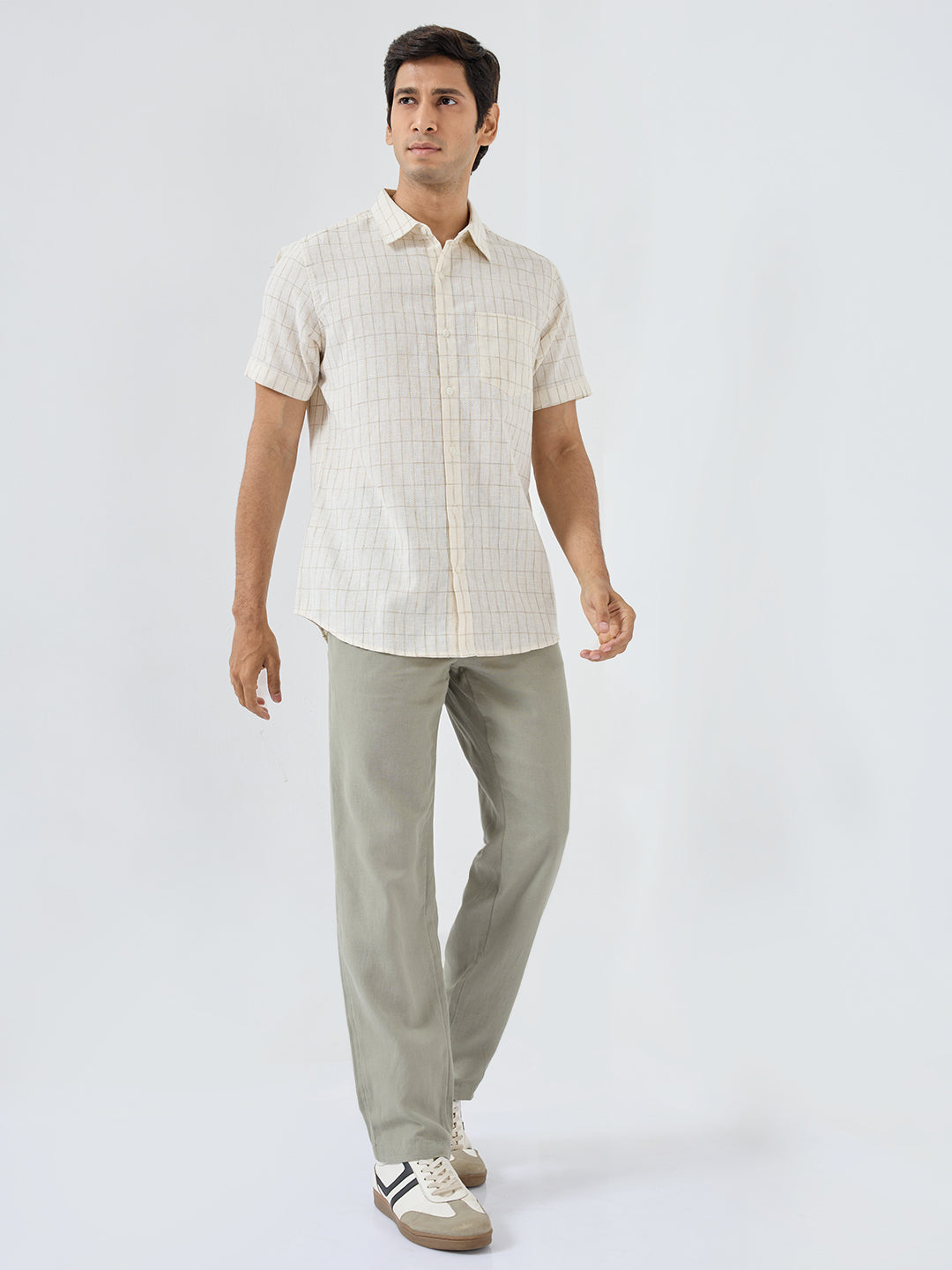 Men Shirt Check White Regular Fit