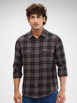 Men Shirt Check Grey Slim Fit