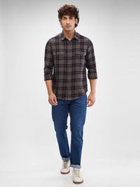 Men Shirt Check Grey Slim Fit