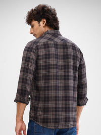 Men Shirt Check Grey Slim Fit