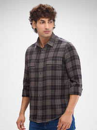 Men Shirt Check Grey Slim Fit