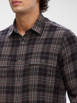 Men Shirt Check Grey Slim Fit