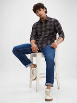 Men Shirt Check Grey Slim Fit