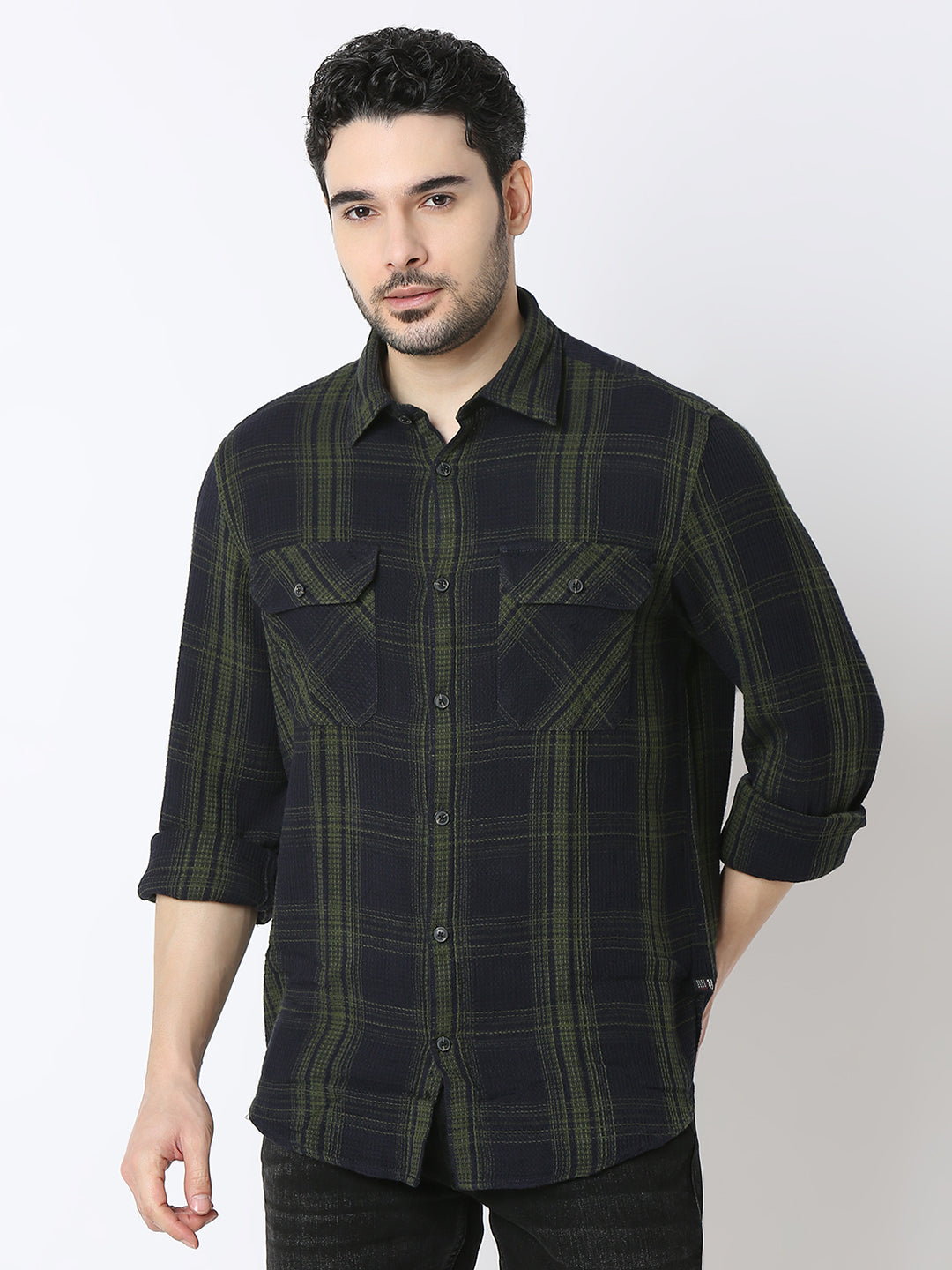 Spykar Rifle Green Cotton Slim Fit Shirts For Men