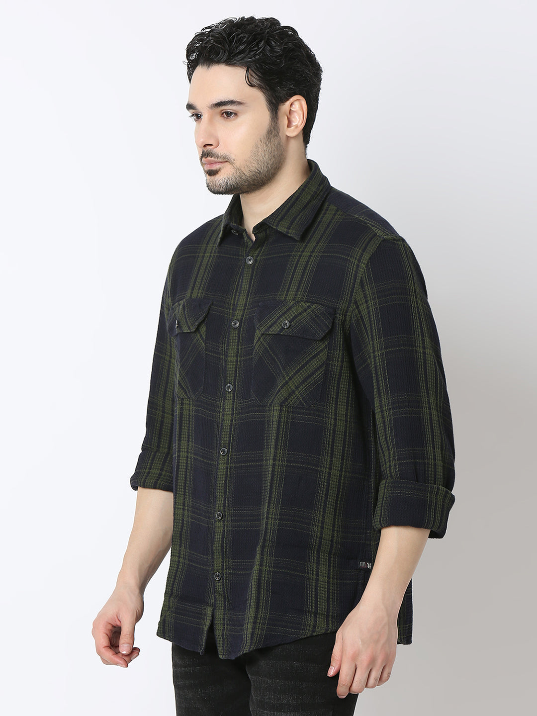 Spykar Rifle Green Cotton Slim Fit Shirts For Men