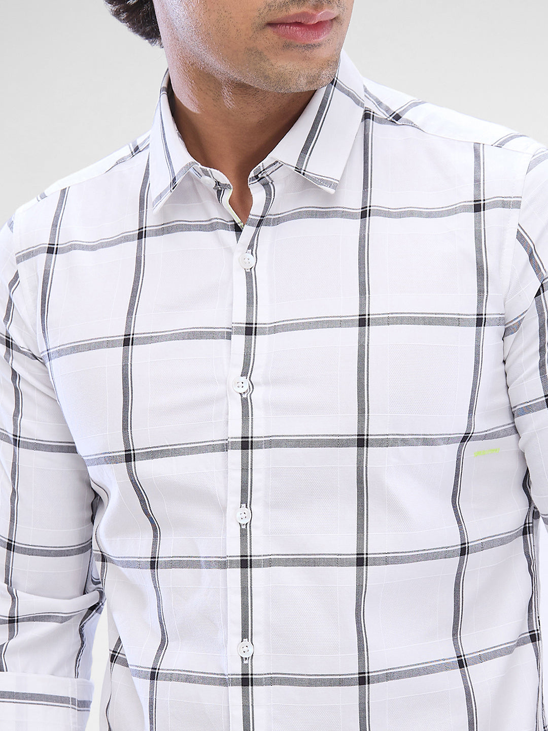 Spykar White Cotton Full Sleeve Raised Collar Shirt For Men