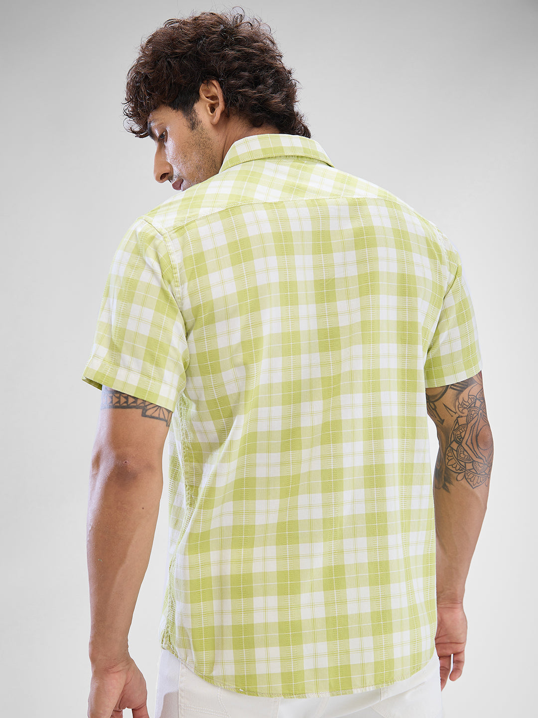 Spykar Beechnut Green Cotton Half Sleeve Raised Collar Shirt For Men