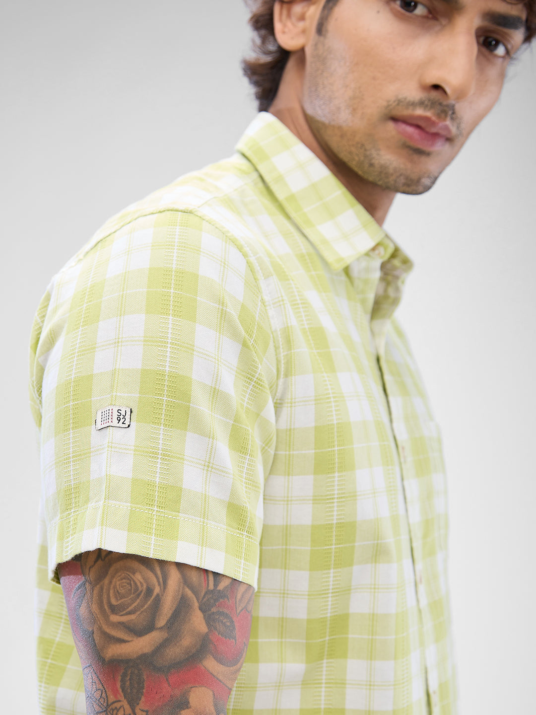 Spykar Beechnut Green Cotton Half Sleeve Raised Collar Shirt For Men