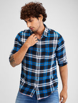 Men Shirt Check Blue Slim Fit