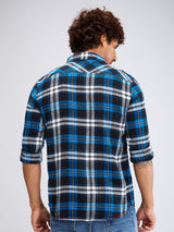 Men Shirt Check Blue Slim Fit