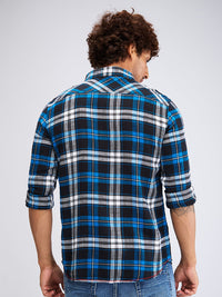 Men Shirt Check Blue Slim Fit