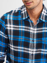 Men Shirt Check Blue Slim Fit