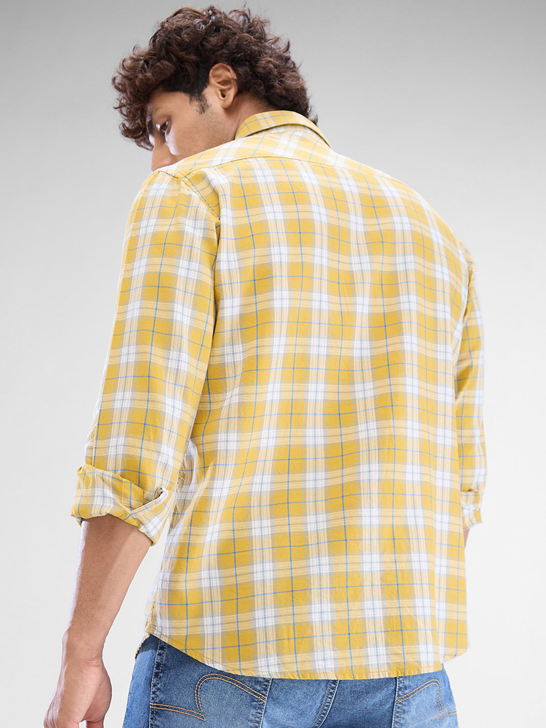 Spykar Sulphur Yellow Cotton Full Sleeve Raised Collar Shirt For Men