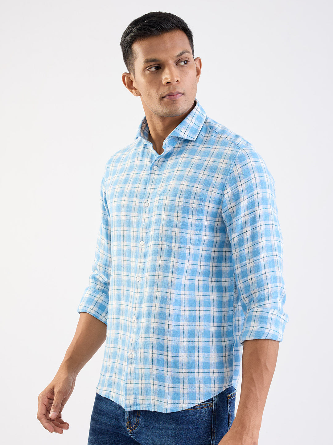 Spykar Air Force Blue Slim Fit Casual Shirts For Men