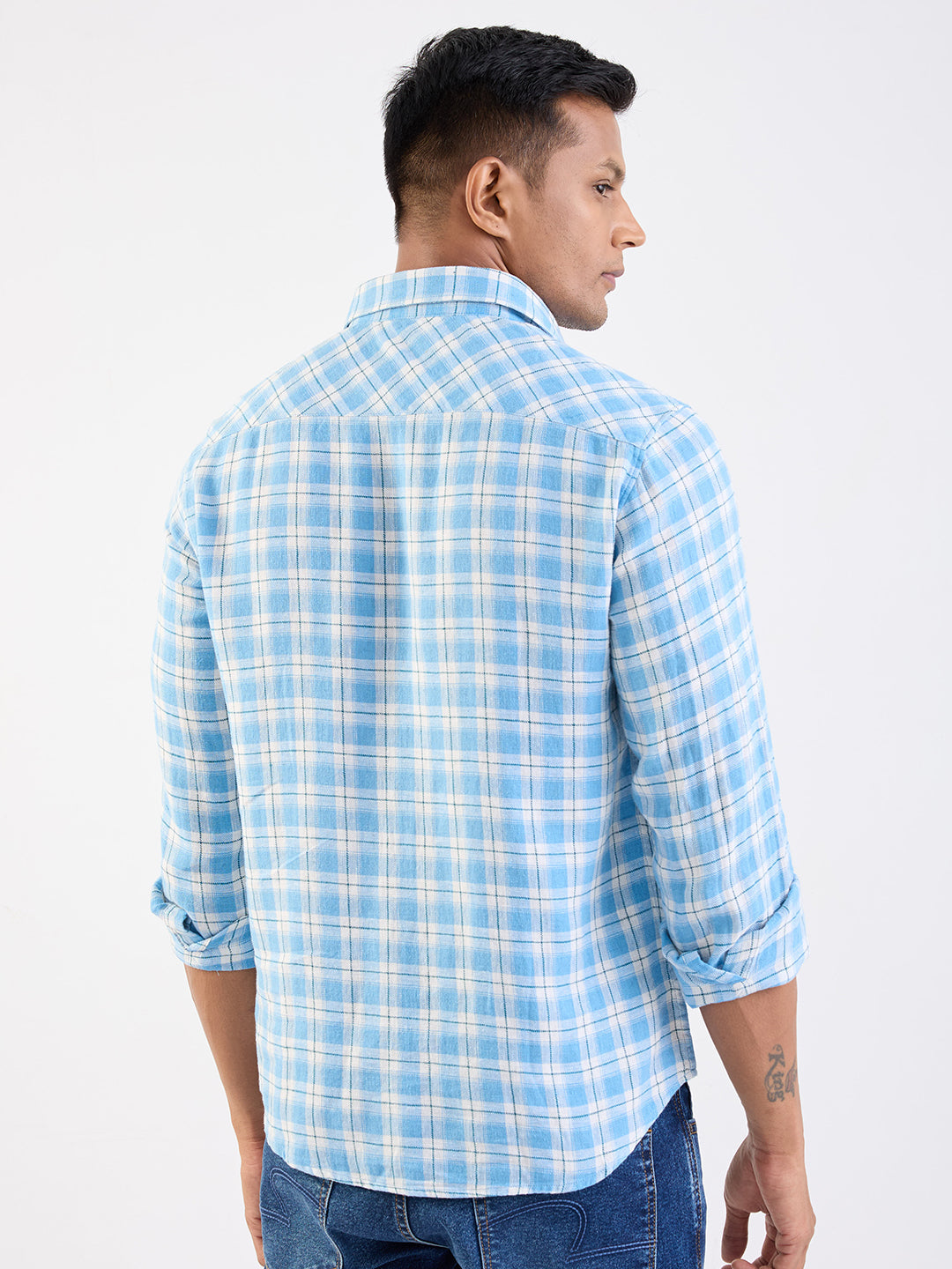 Spykar Air Force Blue Slim Fit Casual Shirts For Men