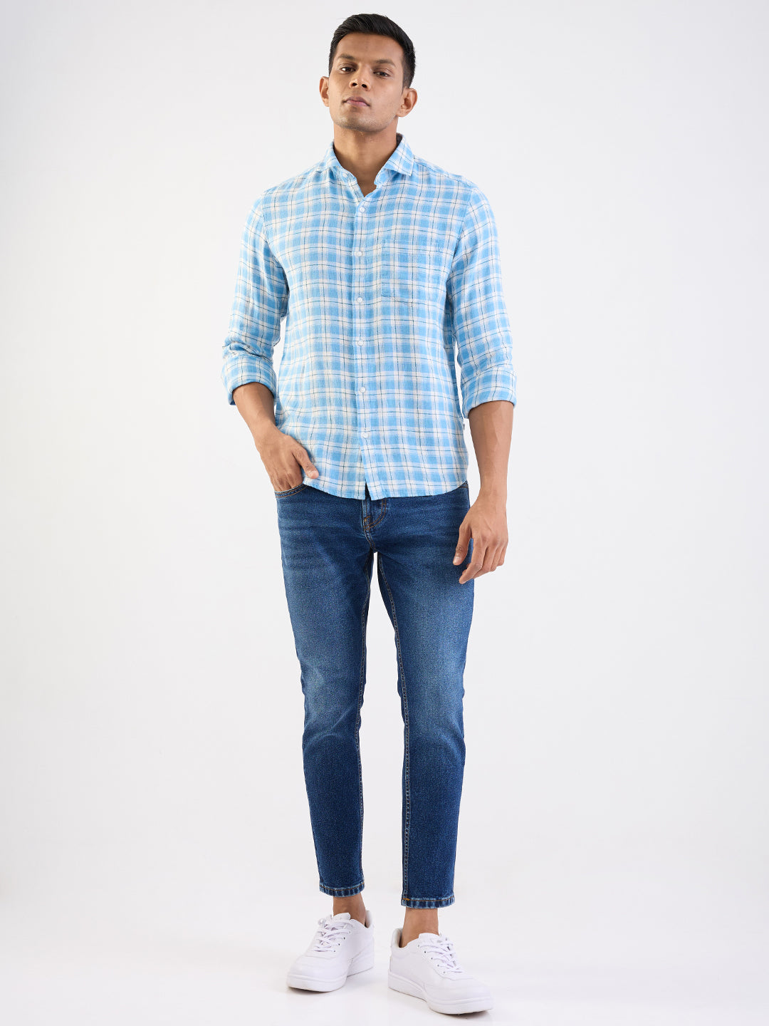 Spykar Air Force Blue Slim Fit Casual Shirts For Men