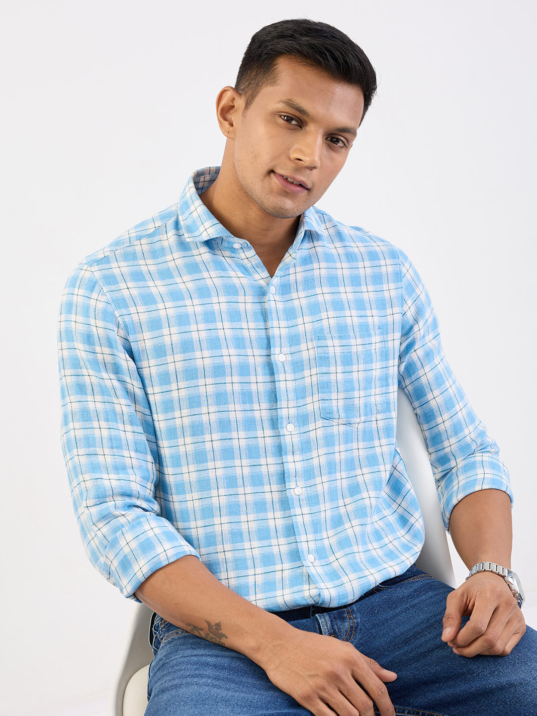 Spykar Air Force Blue Slim Fit Casual Shirts For Men