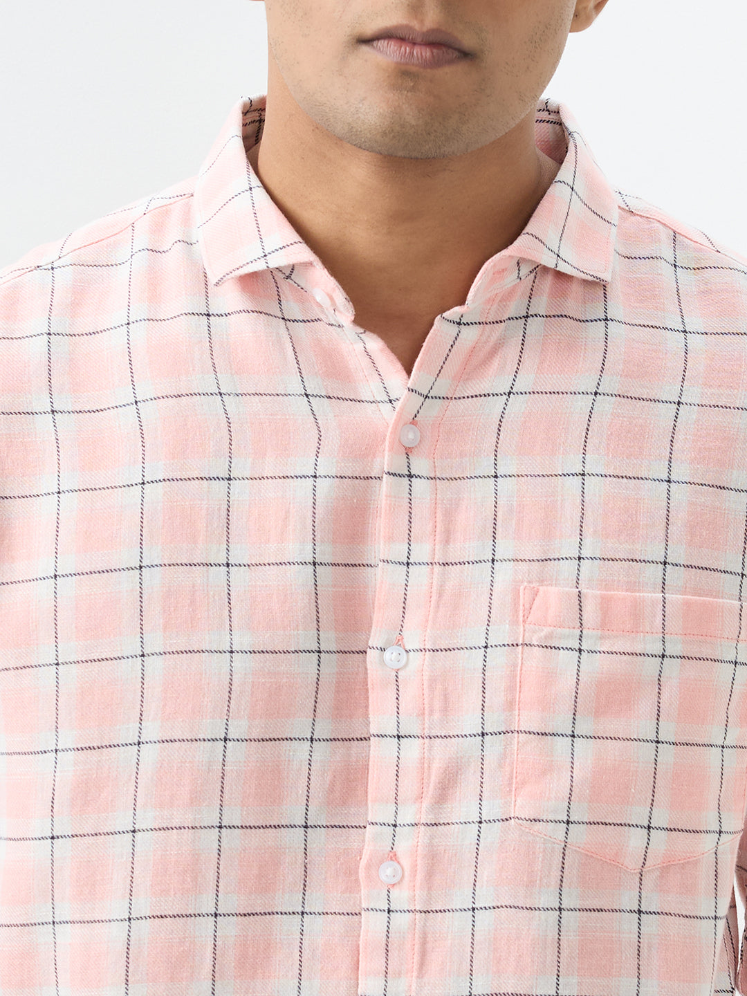 Spykar Peach Pink Slim Fit Shirts For Men
