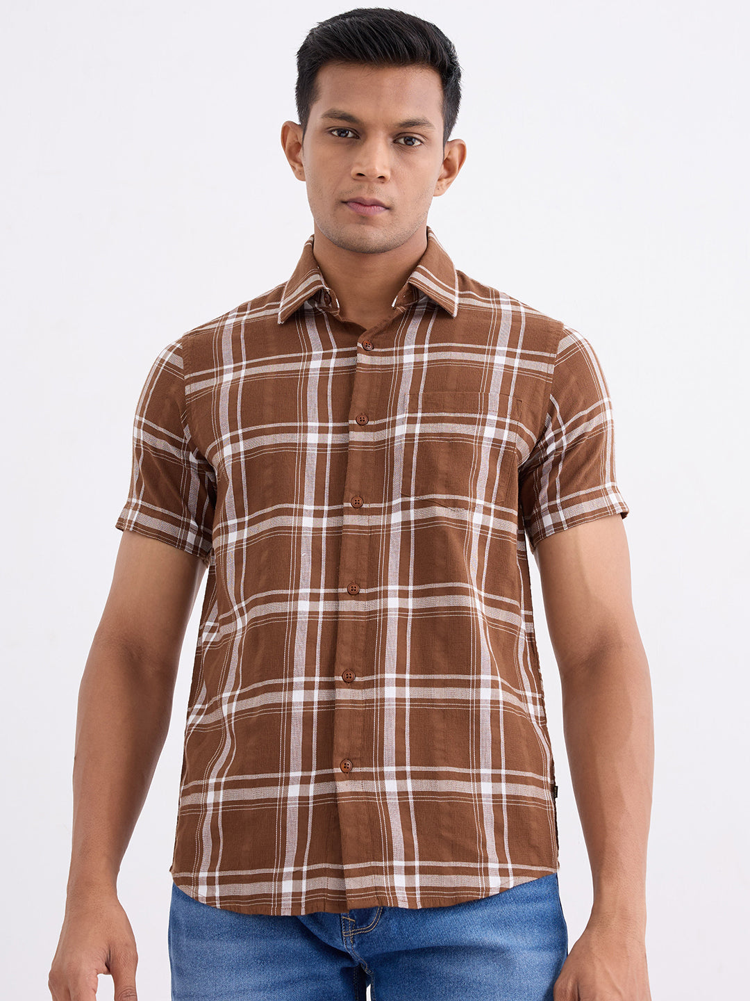 Spykar Bison Brown Slim Fit Casual Shirts For Men