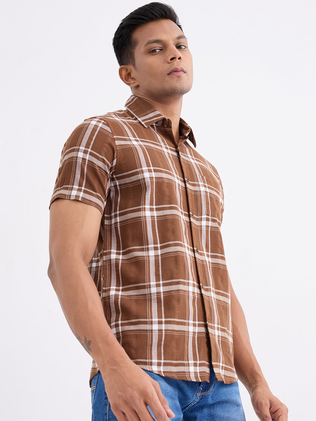 Spykar Bison Brown Slim Fit Casual Shirts For Men