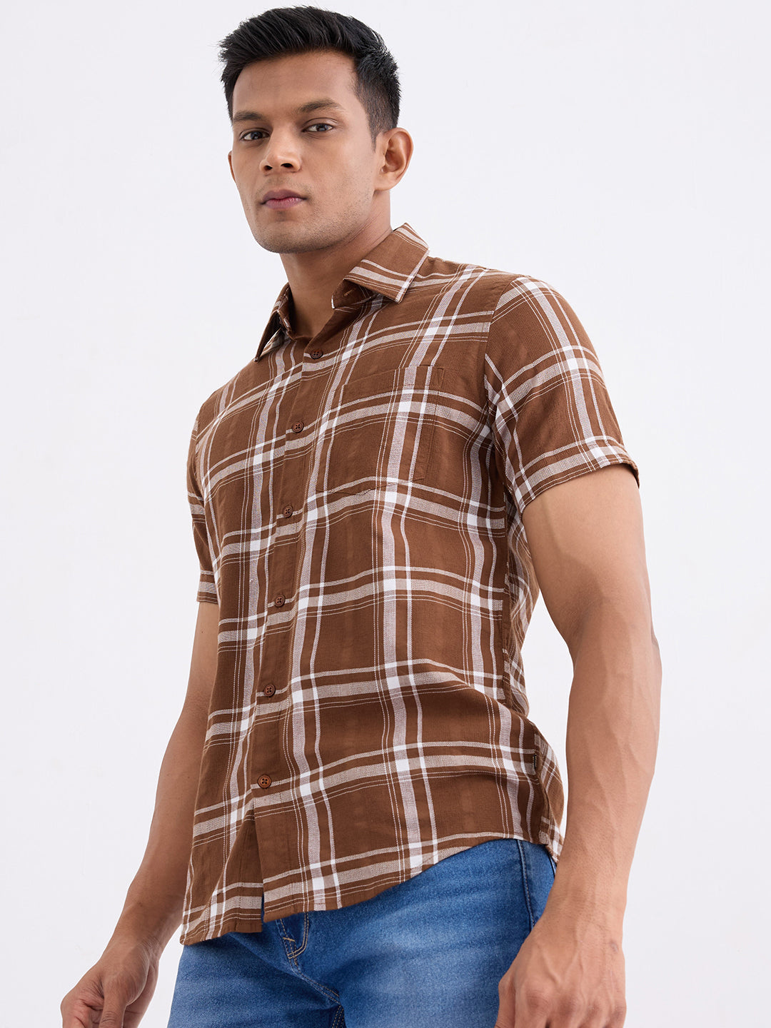 Spykar Bison Brown Slim Fit Casual Shirts For Men