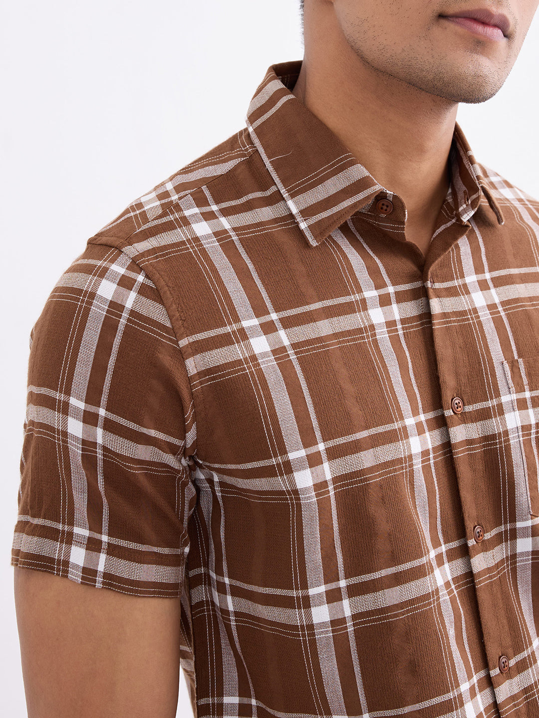 Spykar Bison Brown Slim Fit Casual Shirts For Men