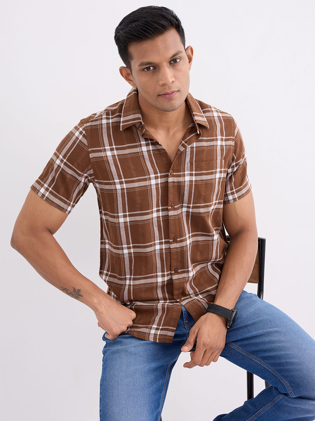 Spykar Bison Brown Slim Fit Casual Shirts For Men