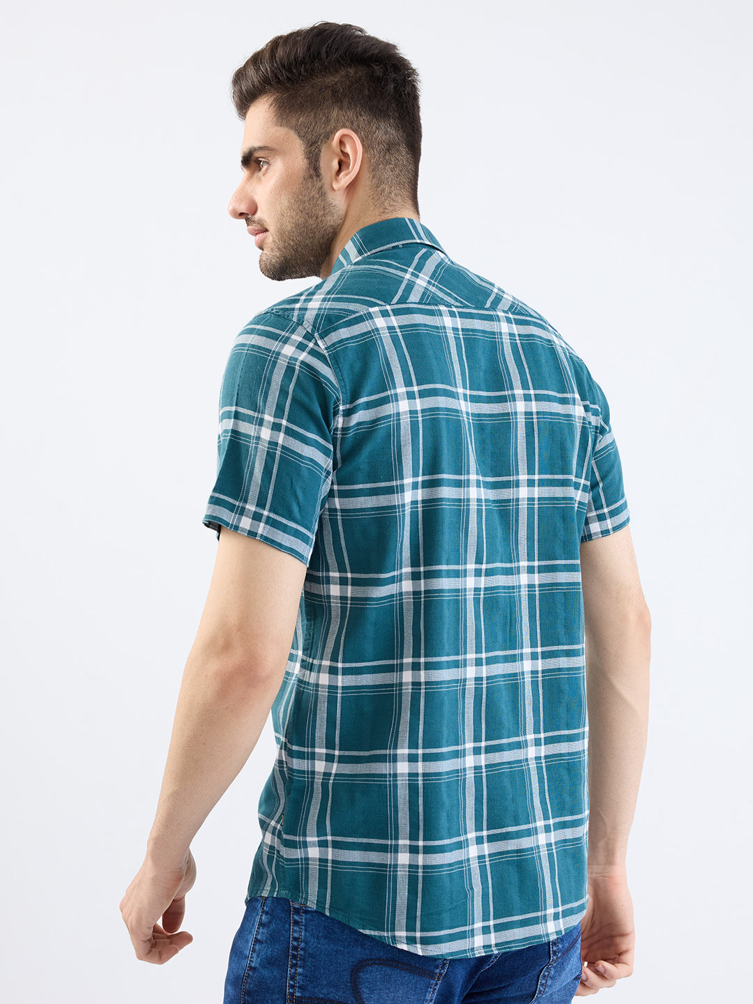 Spykar Teal Green Slim Fit Casual Shirts For Men