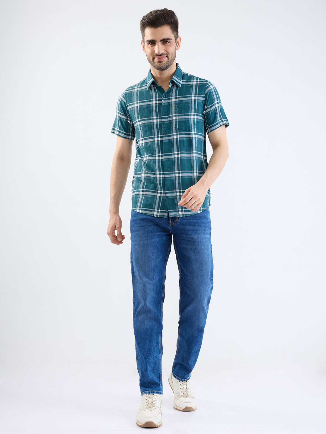 Spykar Teal Green Slim Fit Casual Shirts For Men