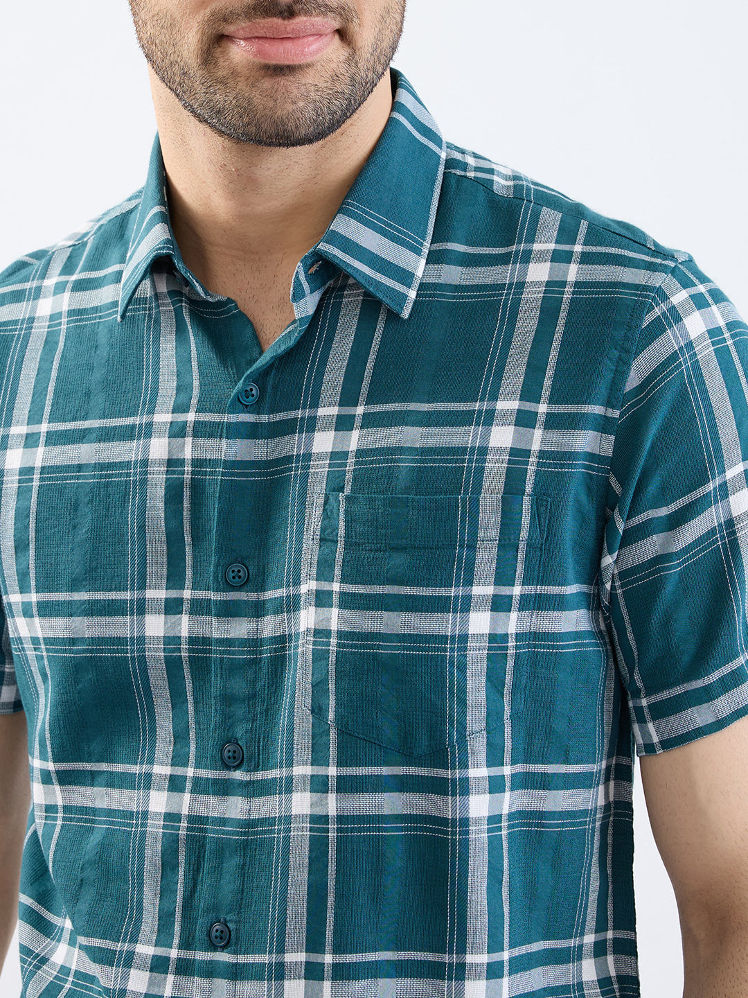 Spykar Teal Green Slim Fit Casual Shirts For Men