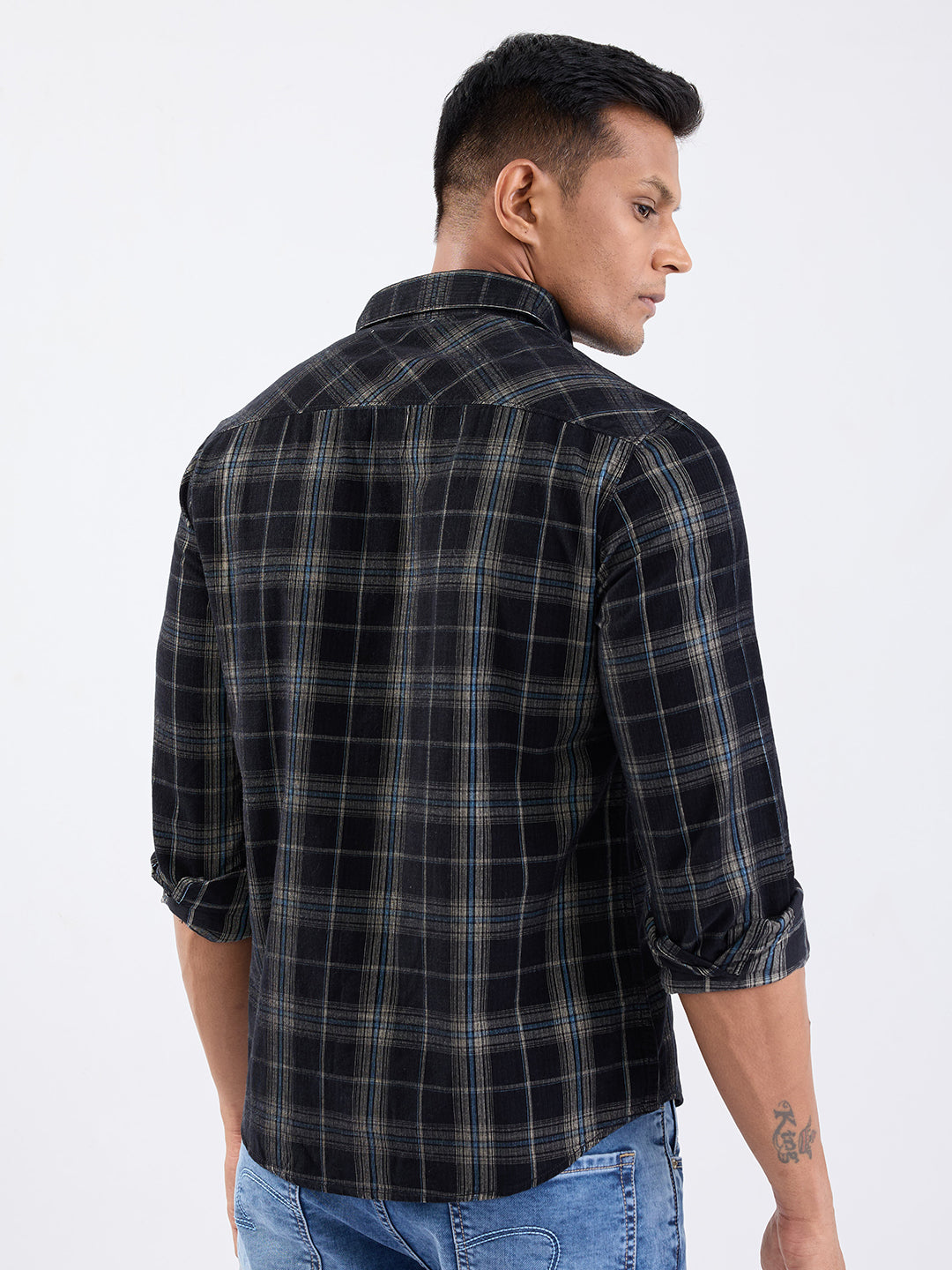 Spykar Jet Black Slim Fit Casual Shirts For Men