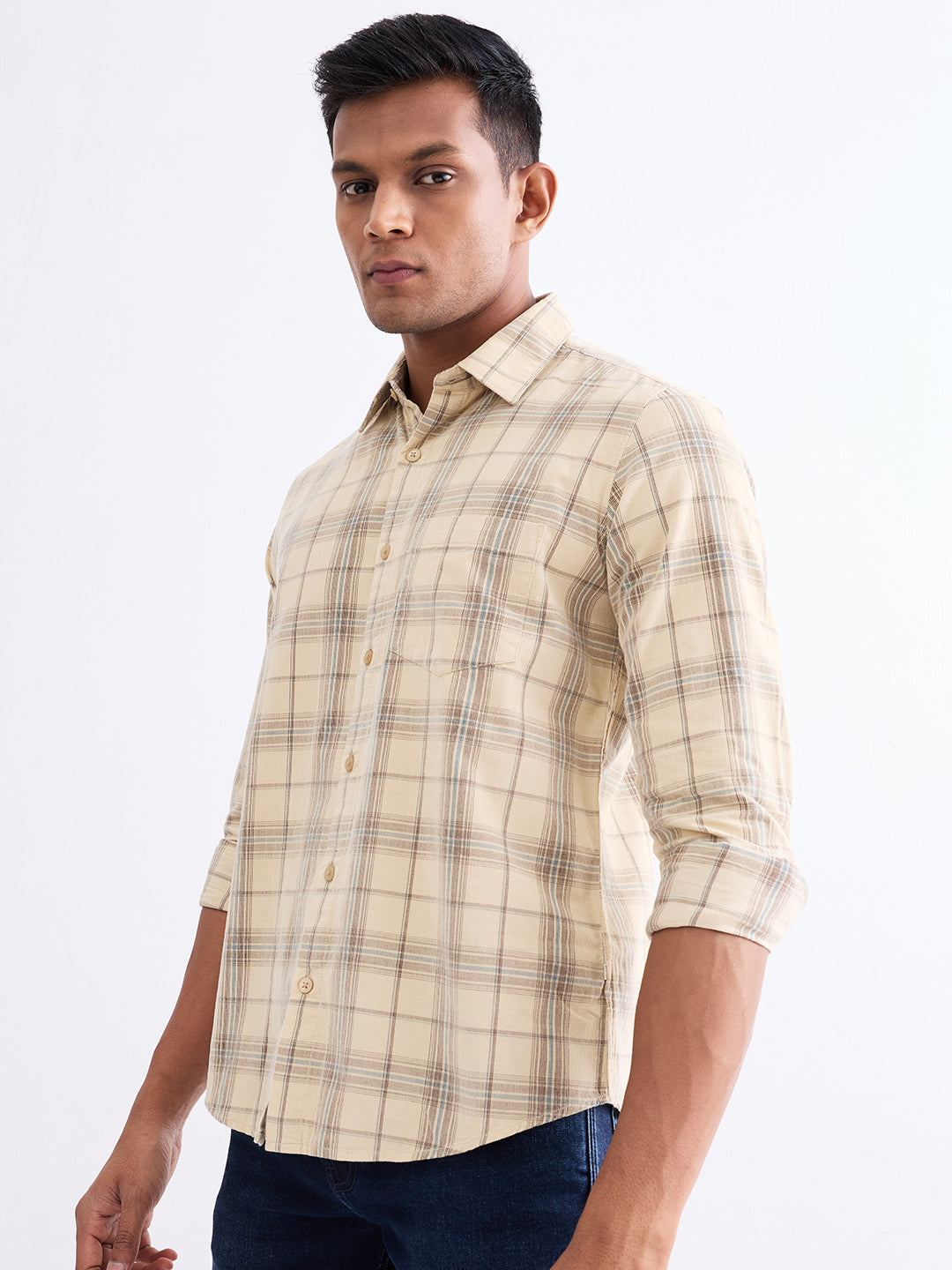 Spykar Light Fawn Slim Fit Casual Shirts For Men