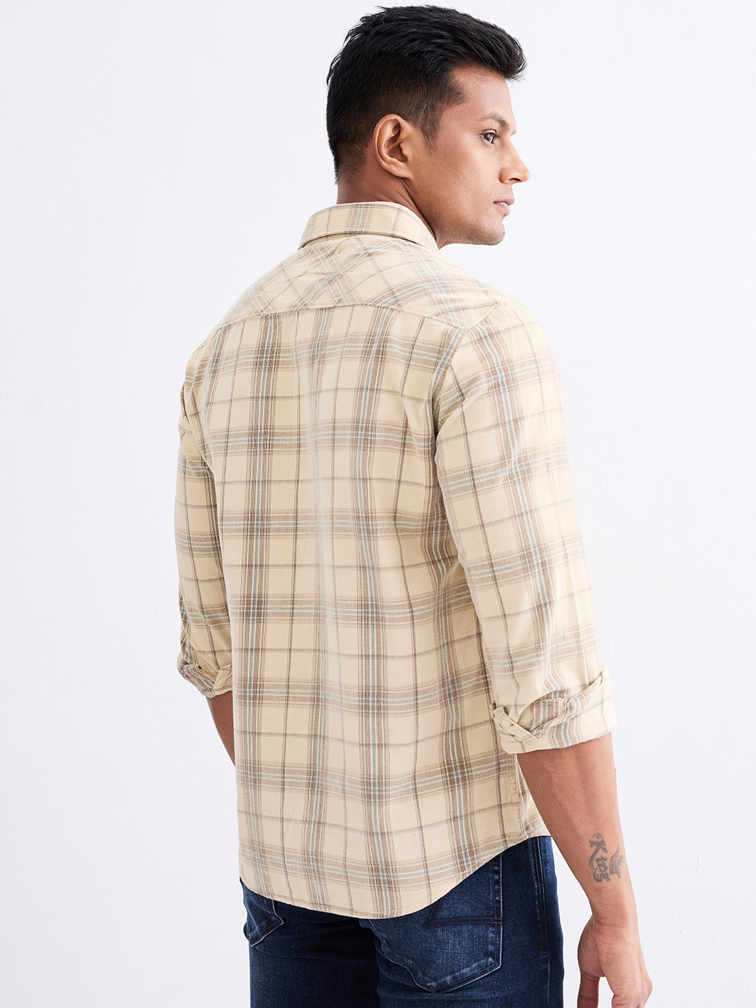 Spykar Light Fawn Slim Fit Casual Shirts For Men
